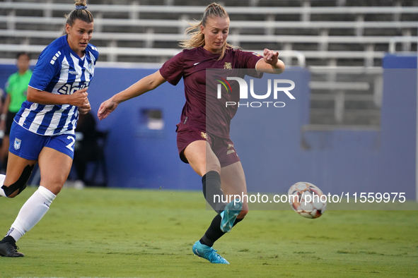 Allie Thornton #20 of Dallas Trinity FC drives the ball forward during the USL Super League match between Dallas Trinity FC and DC Power FC...