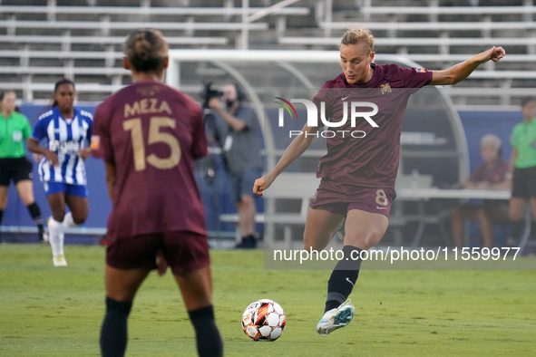 Jenny-Julia Danielsson #8 of Dallas Trinity FC shoots the ball during the USL Super League match between Dallas Trinity FC and DC Power FC a...