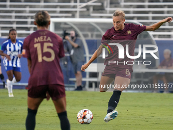 Jenny-Julia Danielsson #8 of Dallas Trinity FC shoots the ball during the USL Super League match between Dallas Trinity FC and DC Power FC a...