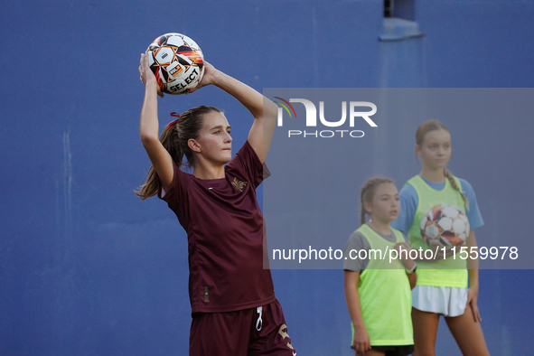 Julia Dorsey #5 of Dallas Trinity FC serves the ball during the USL Super League match between Dallas Trinity FC and DC Power FC at the Cott...