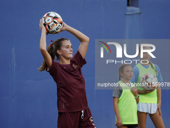 Julia Dorsey #5 of Dallas Trinity FC serves the ball during the USL Super League match between Dallas Trinity FC and DC Power FC at the Cott...