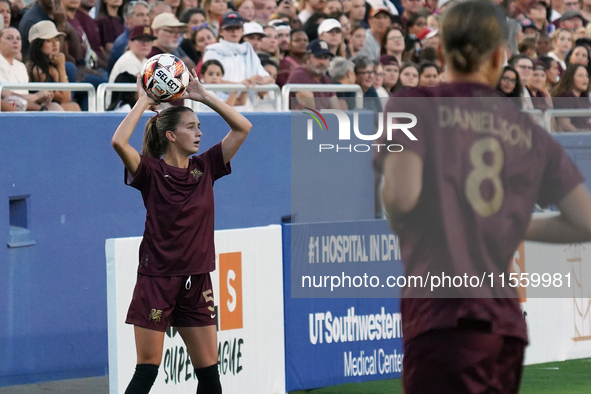 Julia Dorsey #5 of Dallas Trinity FC serves the ball during the USL Super League match between Dallas Trinity FC and DC Power FC at the Cott...