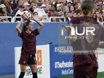 Julia Dorsey #5 of Dallas Trinity FC serves the ball during the USL Super League match between Dallas Trinity FC and DC Power FC at the Cott...