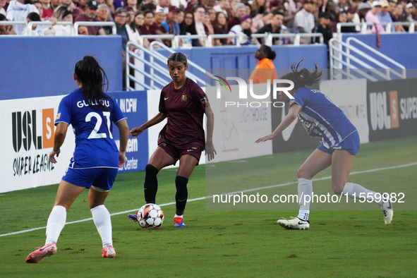 Samantha Meza #15 of Dallas Trinity FC controls the ball during the USL Super League match between Dallas Trinity FC and DC Power FC at the...