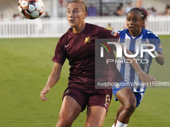 Jenny-Julia Danielsson #8 of Dallas Trinity FC drives the ball forward during the USL Super League match between Dallas Trinity FC and DC Po...