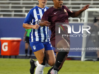 Enzi Broussard #7 of Dallas Trinity FC drives the ball forward during the USL Super League match between Dallas Trinity FC and DC Power FC a...