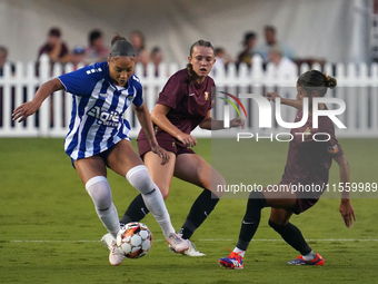 Jorian Baucom #5 drives the ball forward during the USL Super League match between Dallas Trinity FC and DC Power FC at the Cotton Bowl in D...