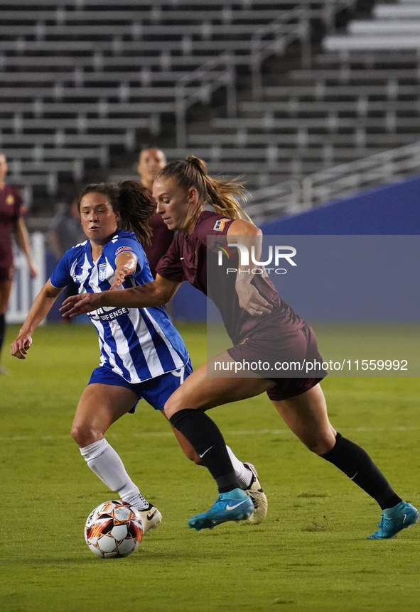 Allie Thornton #20 of Dallas Trinity FC drives the ball forward during the USL Super League match between Dallas Trinity FC and DC Power FC...