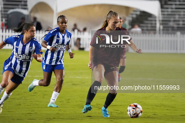 Allie Thornton #20 of Dallas Trinity FC drives the ball forward during the USL Super League match between Dallas Trinity FC and DC Power FC...