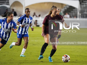 Allie Thornton #20 of Dallas Trinity FC drives the ball forward during the USL Super League match between Dallas Trinity FC and DC Power FC...