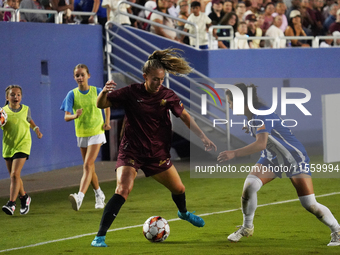 Allie Thornton #20 of Dallas Trinity FC drives the ball forward during the USL Super League match between Dallas Trinity FC and DC Power FC...