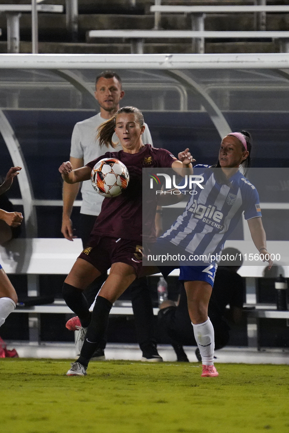 Julia Dorsey #5 of Dallas Trinity FC controls the ball during the USL Super League match between Dallas Trinity FC and DC Power FC at the Co...