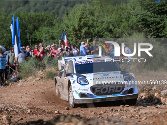 Driver Jourdan Serderidis and co-driver Frederic Miclotte of the M-Sport Ford WRT, Ford Puma Rally1 Hybrid, face the third day of the race d...