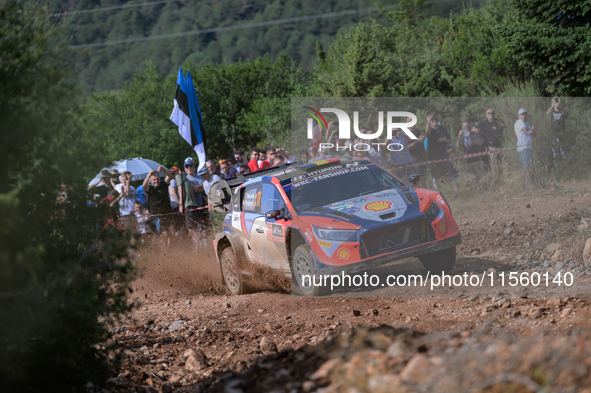 Driver Thierry Neuville and co-driver Martijn Wydaeghe of the team Hyundai Shell Mobis World Rally Team, in a Hyundai i20 N Rally1 Hybrid, f...