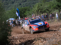 Driver Thierry Neuville and co-driver Martijn Wydaeghe of the team Hyundai Shell Mobis World Rally Team, in a Hyundai i20 N Rally1 Hybrid, f...