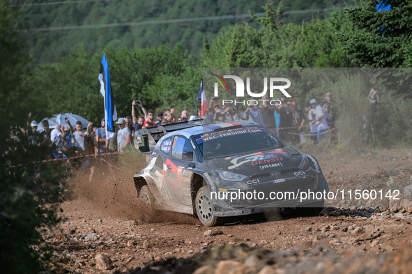 Driver Sebastien Ogier and co-driver Vincent Landais of the team Toyota Gazoo Racing WRT, Toyota GR Yaris Rally1 Hybrid, face the third day...