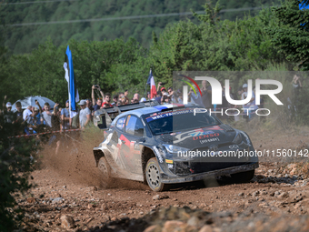 Driver Sebastien Ogier and co-driver Vincent Landais of the team Toyota Gazoo Racing WRT, Toyota GR Yaris Rally1 Hybrid, face the third day...