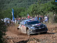 Driver Sebastien Ogier and co-driver Vincent Landais of the team Toyota Gazoo Racing WRT, Toyota GR Yaris Rally1 Hybrid, face the third day...