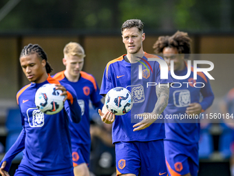 Netherlands player Wout Weghorst participates in the training and press conference for the Netherlands Nations League season 2024-2025 at th...