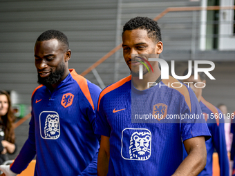 Netherlands players Lutsharel Geertruida and Jurrien Timber during the training and press conference for the Netherlands Nations League seas...