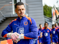 Netherlands goalkeeper Nick Olij participates in the training and press conference for the Netherlands Nations League season 2024-2025 at th...