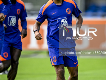 Netherlands player Jurrien Timber participates in the match training and press conference at the KNVB Campus for the Netherlands Nations Lea...