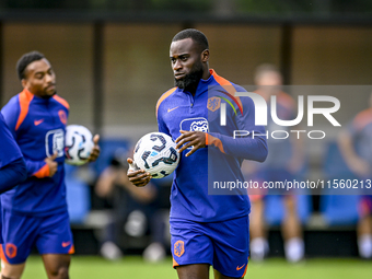 Netherlands player Lutsharel Geertruida participates in the training and press conference at the KNVB Campus for the Netherlands Nations Lea...