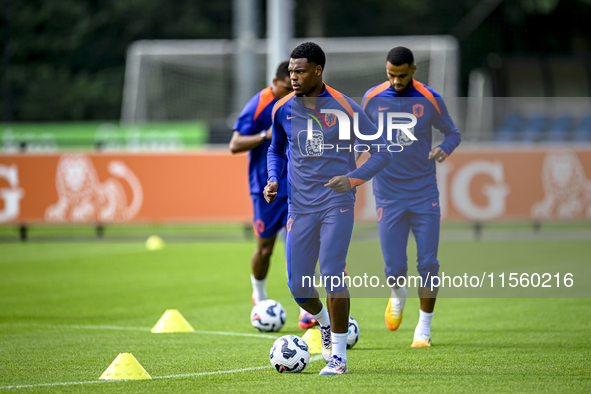 Netherlands player Denzel Dumfries participates in the training and press conference for the Netherlands Nations League season 2024-2025 at...