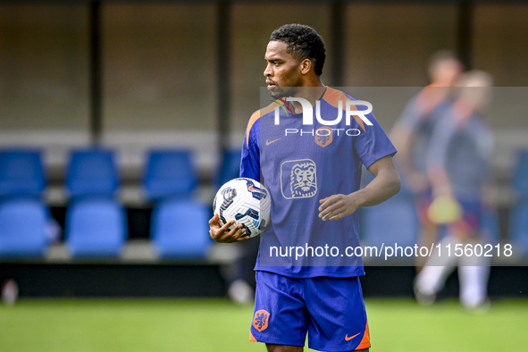 Netherlands player Jurrien Timber participates in the match training and press conference at the KNVB Campus for the Netherlands Nations Lea...