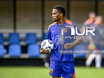 Netherlands player Jurrien Timber participates in the match training and press conference at the KNVB Campus for the Netherlands Nations Lea...