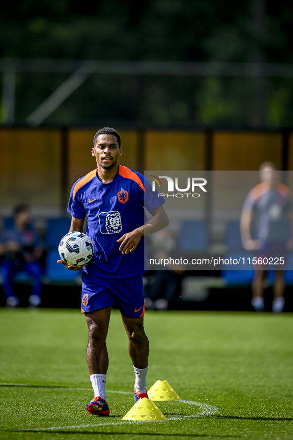 Netherlands player Jurrien Timber participates in the match training and press conference at the KNVB Campus for the Netherlands Nations Lea...