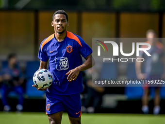 Netherlands player Jurrien Timber participates in the match training and press conference at the KNVB Campus for the Netherlands Nations Lea...