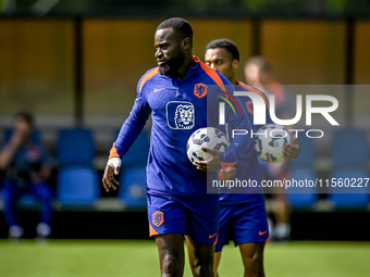 Netherlands player Lutsharel Geertruida participates in the training and press conference at the KNVB Campus for the Netherlands Nations Lea...