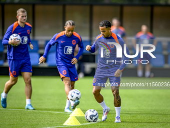 Netherlands player Justin Kluivert participates in the training and press conference for the Netherlands Nations League season 2024-2025 at...