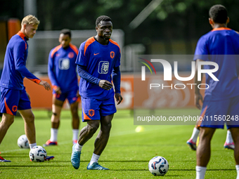 Netherlands player Brian Brobbey participates in the training and press conference for the Netherlands Nations League season 2024-2025 at th...