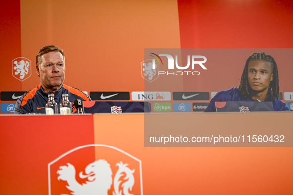 Netherlands trainer coach Ronald Koeman and Netherlands player Nathan Ake during the training and press conference for the Netherlands Natio...