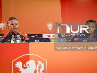 Netherlands trainer coach Ronald Koeman and Netherlands player Nathan Ake during the training and press conference for the Netherlands Natio...