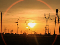 Wind power generation facilities on Zhangbei Bashang Grassland in Zhangjiakou, China, on June 28, 2013. (