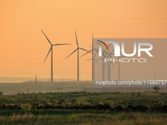 Wind power generation facilities on Zhangbei Bashang Grassland in Zhangjiakou, China, on June 28, 2013. (