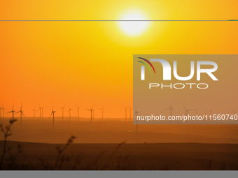 Wind power generation facilities on Zhangbei Bashang Grassland in Zhangjiakou, China, on June 28, 2013. (