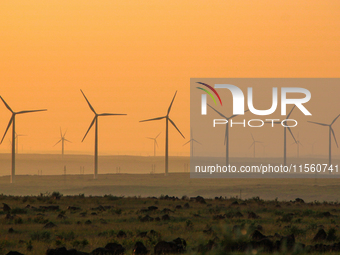 Wind power generation facilities on Zhangbei Bashang Grassland in Zhangjiakou, China, on June 28, 2013. (