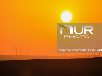 Wind power generation facilities on Zhangbei Bashang Grassland in Zhangjiakou, China, on June 28, 2013. (