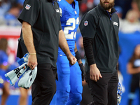 DETROIT,MICHIGAN-SEPTEMBER 8: Cornerback Carlton Davis III (23) of the Detroit Lions walks off the field after being checked for injury duri...