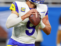 DETROIT,MICHIGAN-SEPTEMBER 8:  Quarterback Matthew Stafford (9) of the Los Angeles Rams looks to pass the ball during a game between the Det...