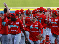 A Diablos Rojos teammate celebrates the victory after the resumption of the 2024 King Series match 3 against Sultanes de Monterrey of the Me...