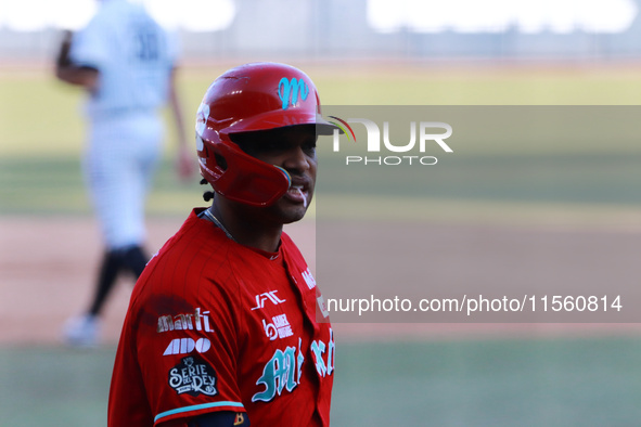 Robinson Cano #22 of Diablos Rojos enters the field during the resumption of the 2024 King Series match 3 against Sultanes de Monterrey of t...