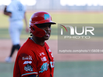 Robinson Cano #22 of Diablos Rojos enters the field during the resumption of the 2024 King Series match 3 against Sultanes de Monterrey of t...