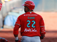 Robinson Cano #22 of Diablos Rojos is at bat during the resumption of the 2024 King Series match 3 against Sultanes de Monterrey of the Mexi...