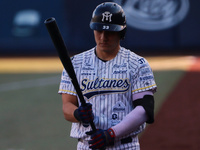 Jose Gonzalez #33 of Sultanes de Monterrey bats during the resumption of the 2024 King Series match 3 against Diablos Rojos of the Mexican B...