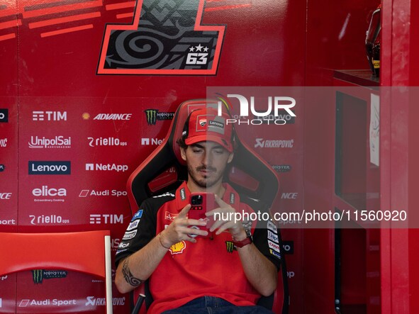 Francesco Bagnaia participates in the MotoGP Test at Misano World Circuit Marco Simoncelli in Misano Adriatico, Italy, on September 9, 2024....